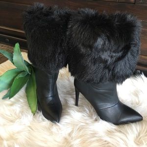 Black fur stiletto heel boot
